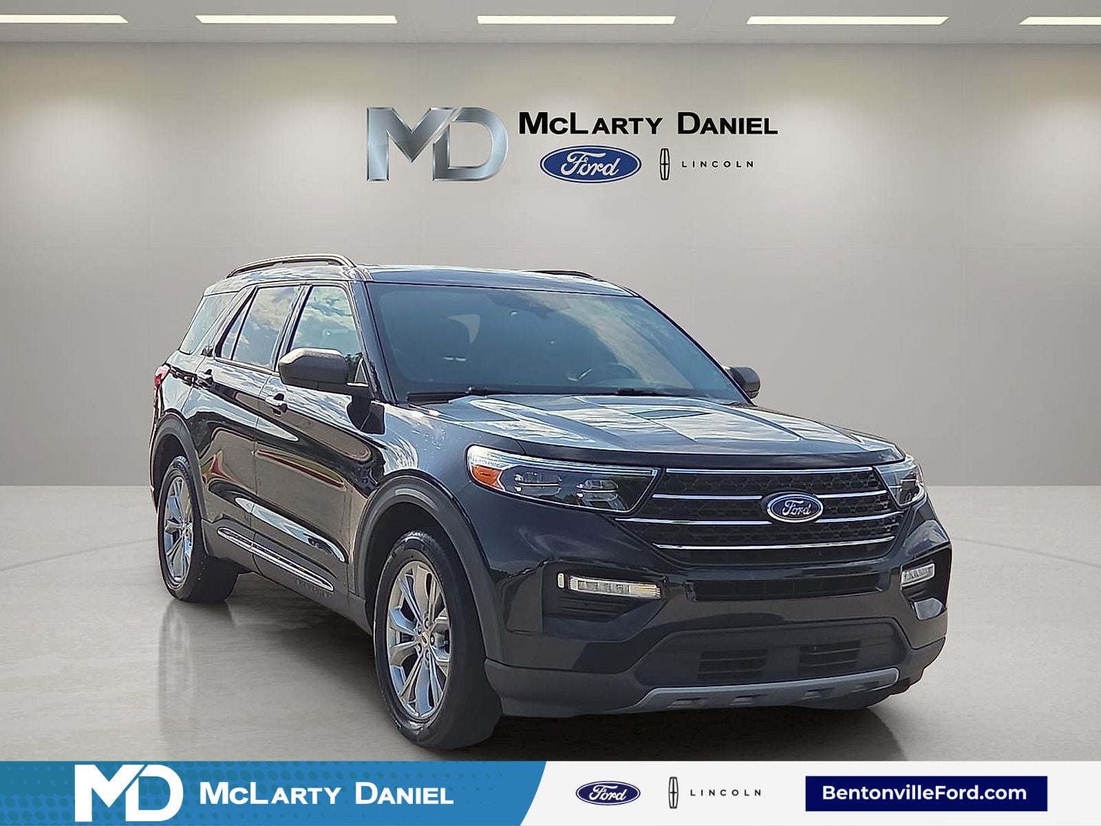 2020 Ford Explorer XLT in Agate Black Metallic — front three-quarter view