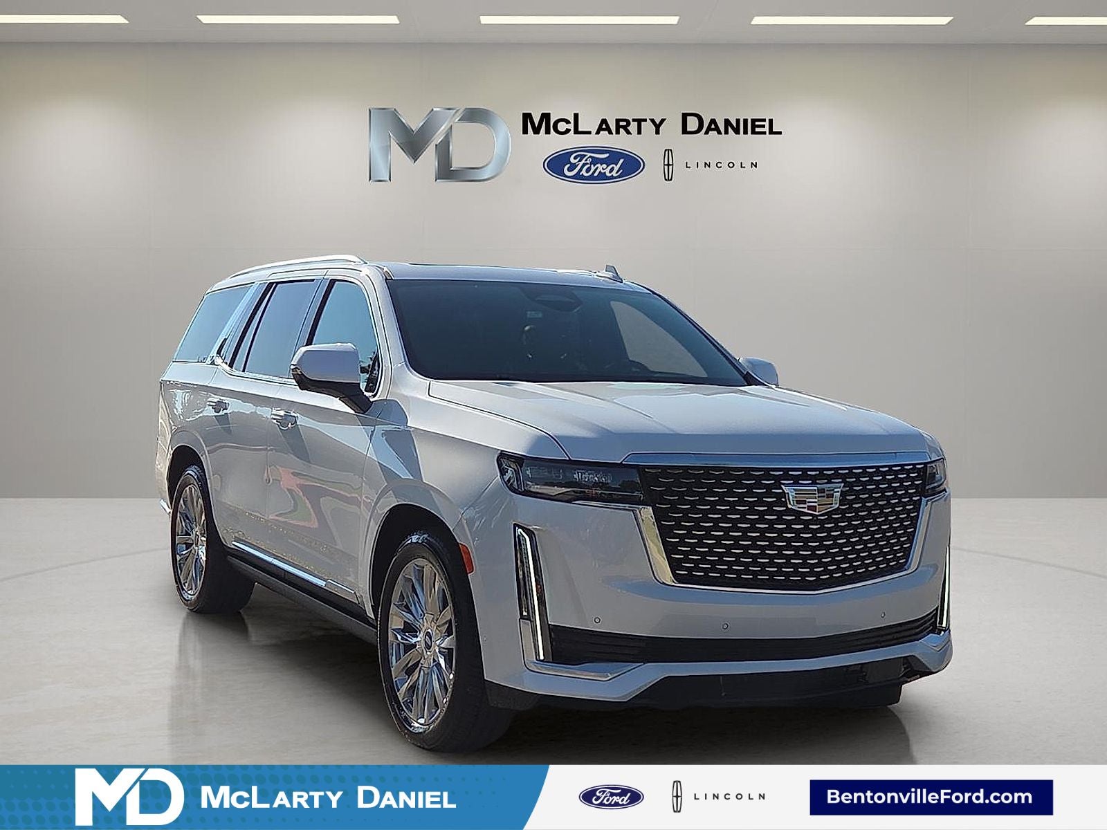 2024 Cadillac Escalade Premium Luxury in Crystal White Tricoat — front three-quarter view