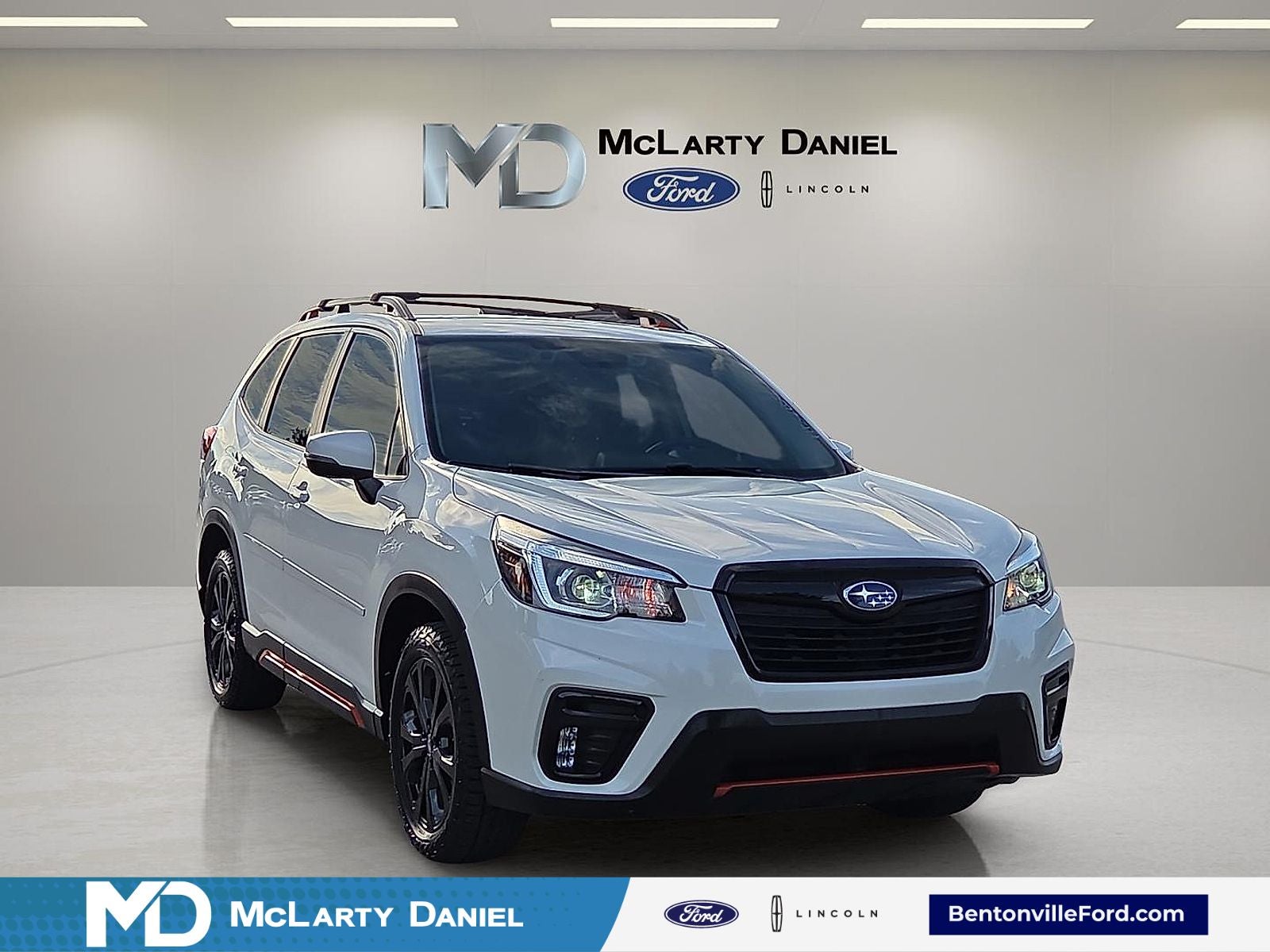 2019 Subaru Forester Sport in Crystal White Pearl — front three-quarter view